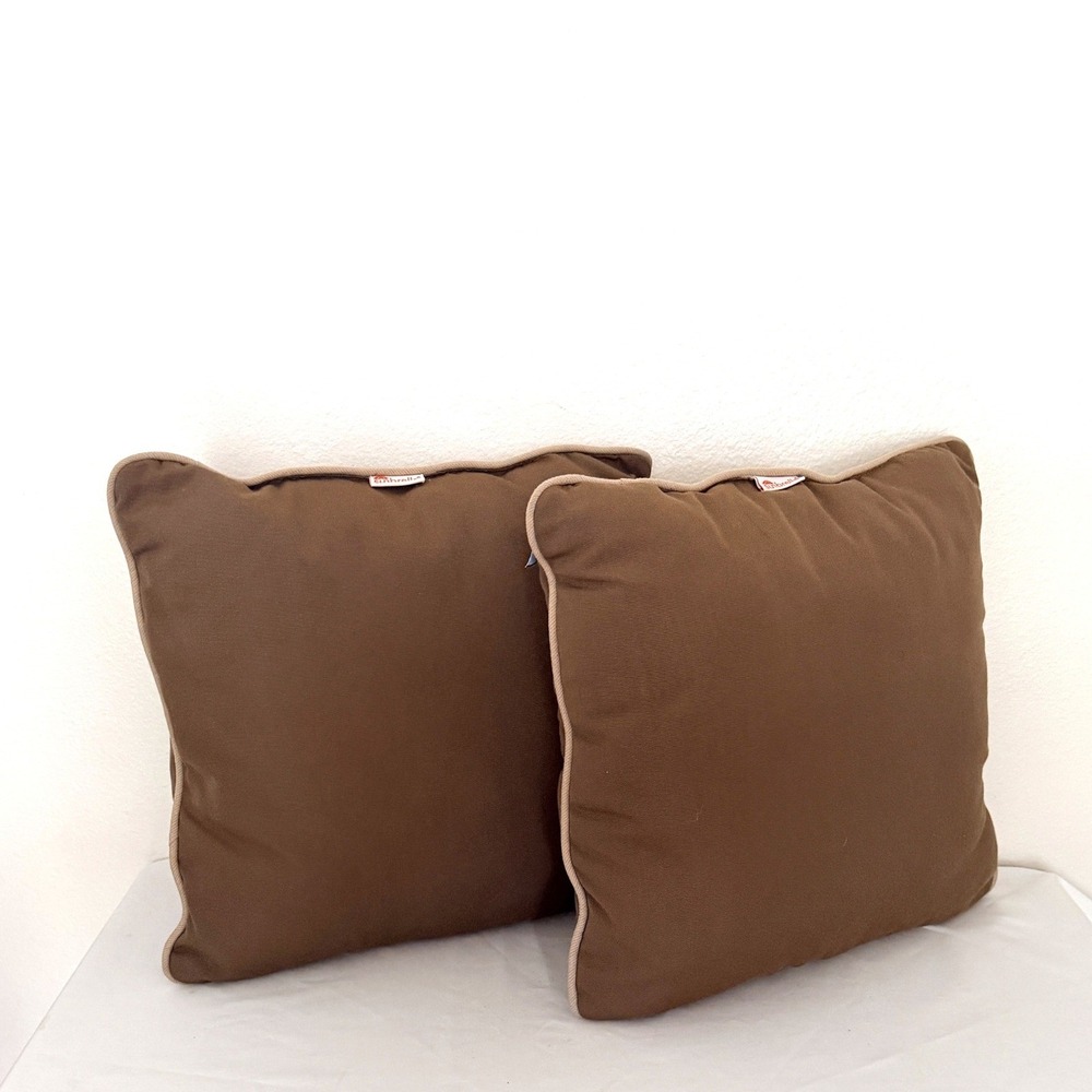 Sunbrella Outdoor Throw Pillows Sz 16" Brown Canvas Corded Set of 2 Patio Decor